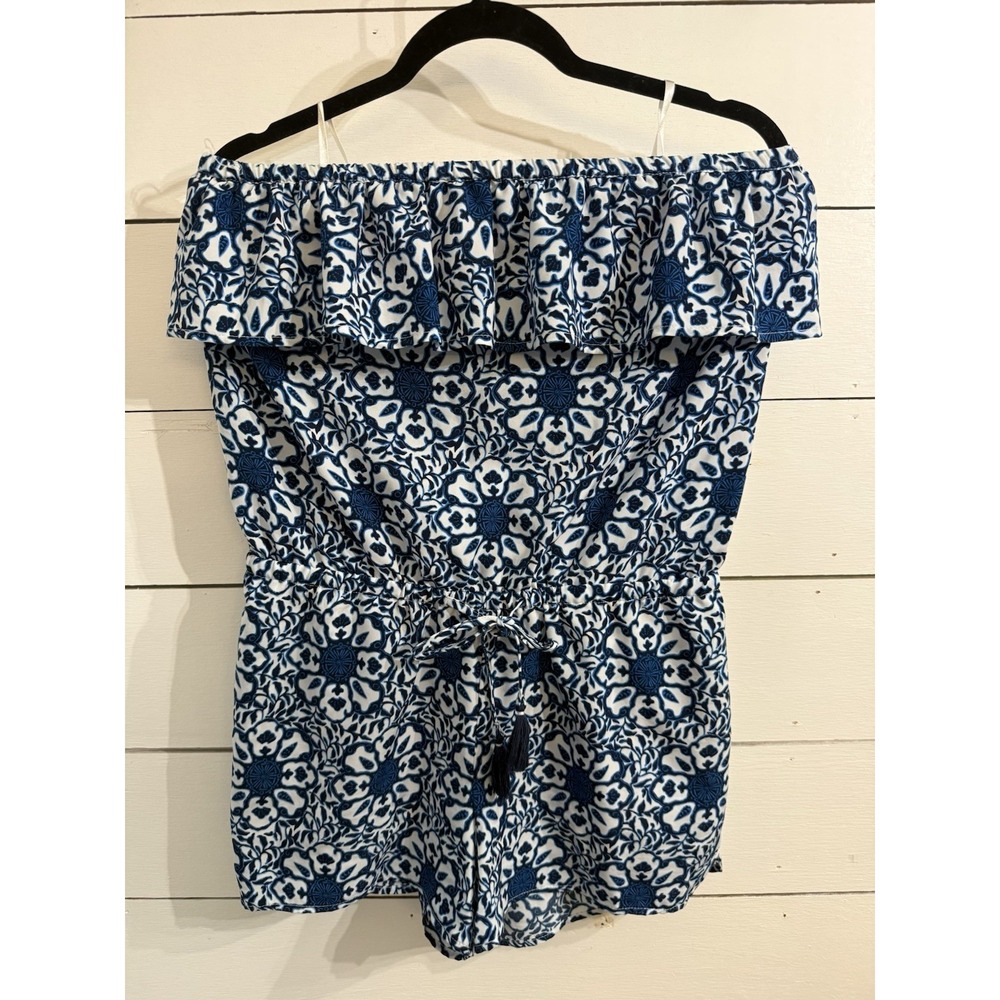 Vineyard‎ Vines Womens Blue White Floral Medallion Off Shoulder Romper Small